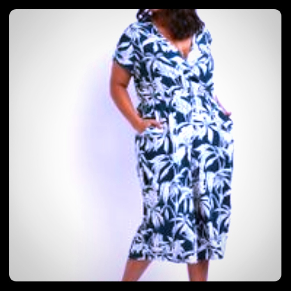 Plus size Tropical Print Wrap Jumpsuit Green/multi